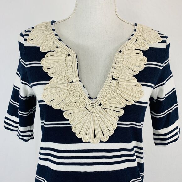 J.Crew Rope Necklace Tunic Tee Striped V Neck Cotton Knit Size Small - Picture 2 of 8
